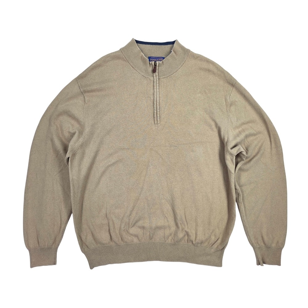 Pendleton Mens Large Tan Cotton Cashmere Blend Quarter Zip Sweater P